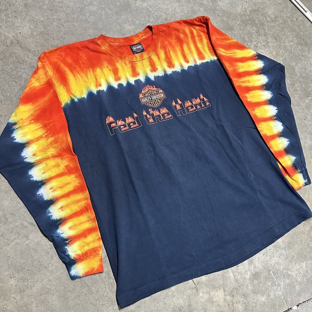 Vintage Harley Davidson Long Sleeve Shirt Tie-Dye Flames Baggy XL Y2K Affliction